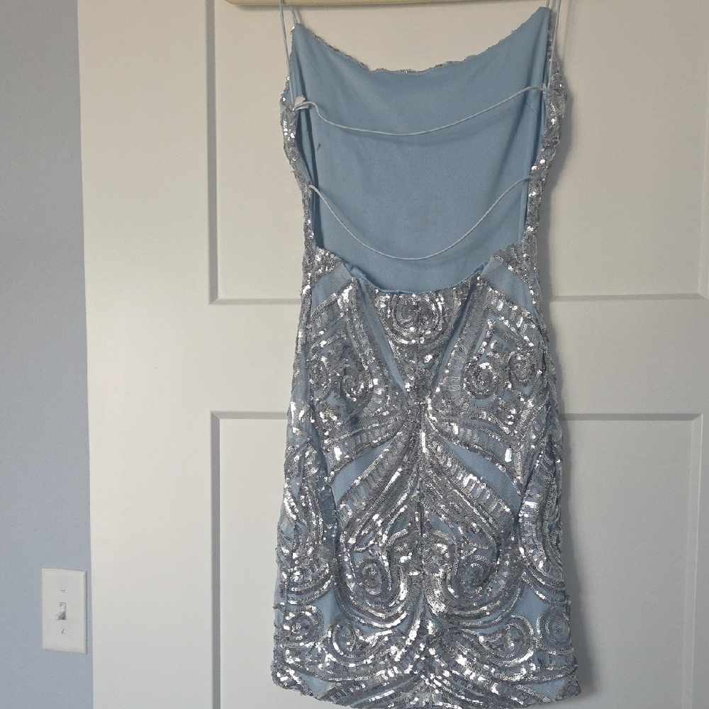 Windsor Light Blue Strapless Sequin Cocktail Dress - Picture 2 of 6